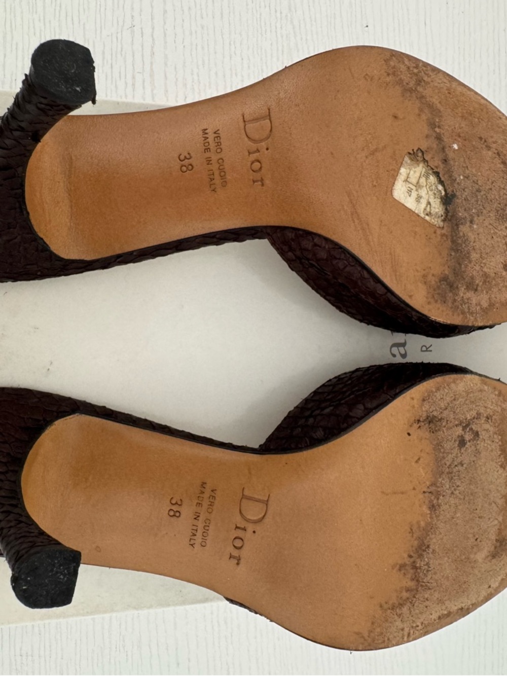 Dior Galliano SS 2003 Vintage Lock & Key Python Mule Heels Brown Y2K Mules 38 - Picture 14 of 15